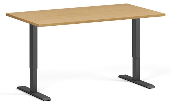 Výškovo nastaviteľný stôl, 140x80 cm, 1 motor, čierna podnož, buk