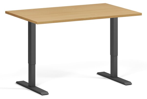 Výškovo nastaviteľný stôl, 120x80 cm, 1 motor, čierna podnož, buk