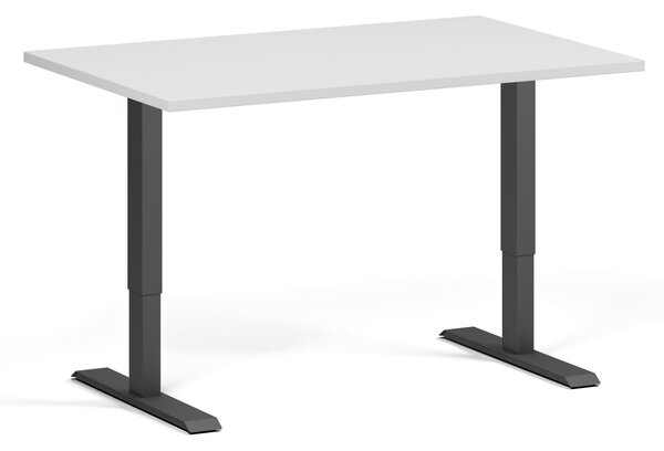 Výškovo nastaviteľný stôl, 120x80 cm, 1 motor, čierna podnož, biela