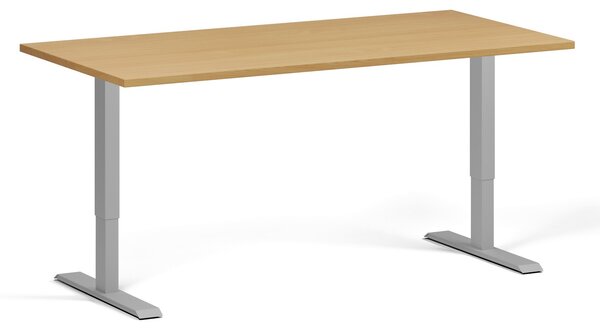 Výškovo nastaviteľný stôl, 160x80 cm, 2 motory, sivá podnož, buk