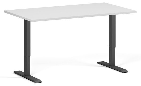 Výškovo nastaviteľný stôl, 140x80 cm, 1 motor, čierna podnož, biela