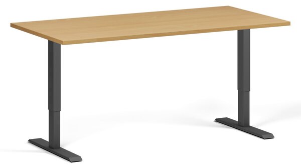 Výškovo nastaviteľný stôl, 160x80 cm, 1 motor, čierna podnož, buk