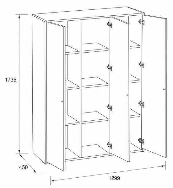 Kancelárska skriňa FRAME, 3x dvere, 1299 x 450 x 1735 mm, PUSH-lock, sivá