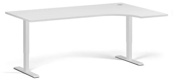 Rohový výškovo nastaviteľný stôl, 180x120 cm, 2 motory, L/P, biela podnož, biela