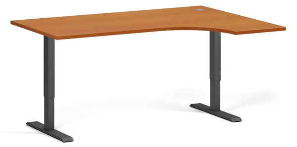 Rohový výškovo nastaviteľný stôl, 160x120 cm, 1 motor, L/P, čierna podnož, čerešňa