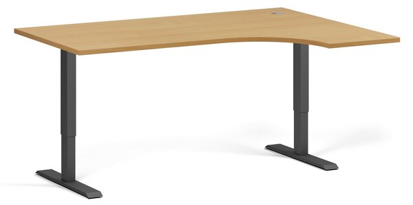 Rohový výškovo nastaviteľný stôl, 160x120 cm, 1 motor, L/P, čierna podnož, buk