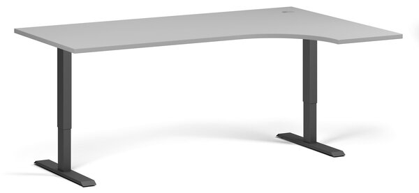 Rohový výškovo nastaviteľný stôl, 180x120 cm, 1 motor, L/P, čierna podnož, sivá