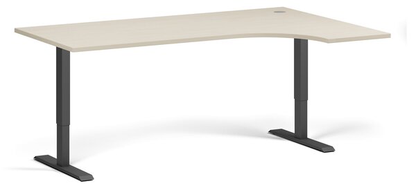 Rohový výškovo nastaviteľný stôl, 180x120 cm, 1 motor, L/P, čierna podnož, breza