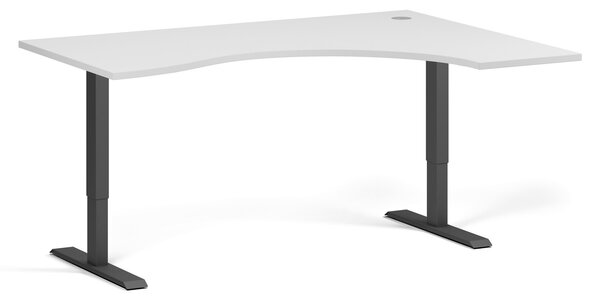 Ergonomický výškovo nastaviteľný stôl, 160x120 cm, 1 motor, L/P, čierna podnož, biela