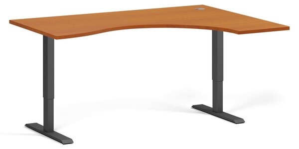 Ergonomický výškovo nastaviteľný stôl, 160x120 cm, 1 motor, L/P, čierna podnož, čerešňa