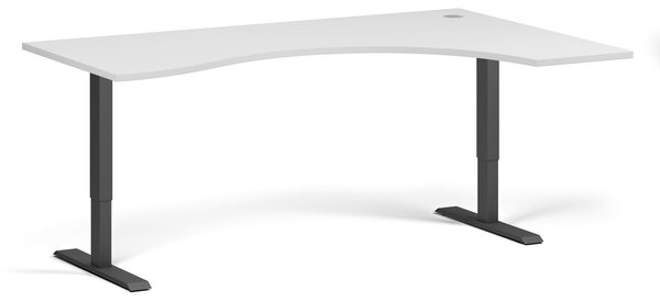 Ergonomický výškovo nastaviteľný stôl, 180x120 cm, 1 motor, L/P, čierna podnož, biela