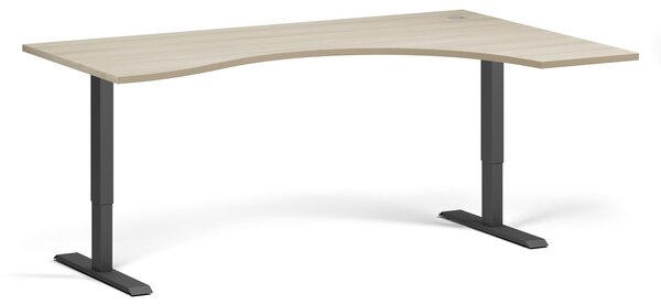 Ergonomický výškovo nastaviteľný stôl, 180x120 cm, 1 motor, L/P, čierna podnož, dub prírodný