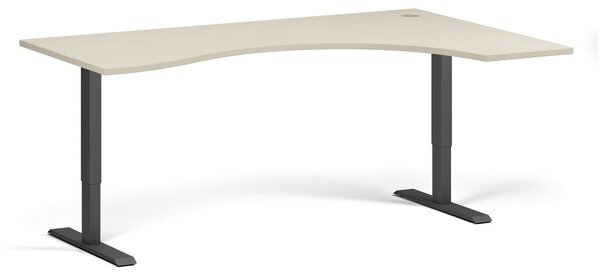 Ergonomický výškovo nastaviteľný stôl, 180x120 cm, 1 motor, L/P, čierna podnož, breza
