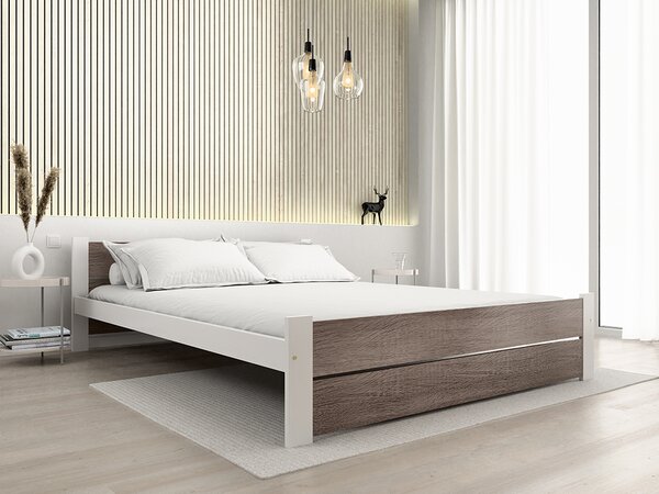 Posteľ IKAROS DOUBLE 180 x 200 cm, biela/dub hľuzovka Rošt: Bez roštu, Matrac: Matrac DELUXE 10 cm