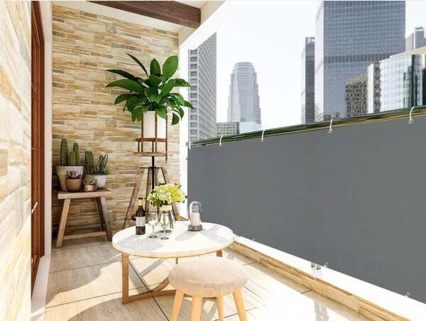 Balkónová zástena PE 90x500 cm, sivá