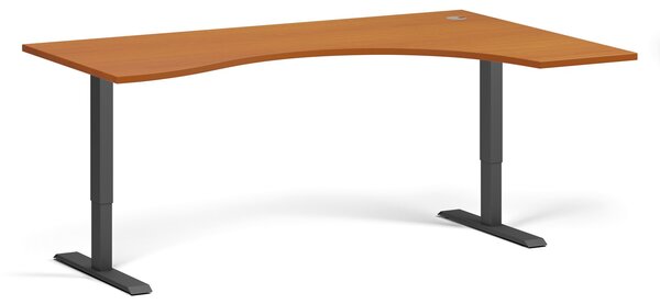 Ergonomický výškovo nastaviteľný stôl, 180x120 cm, 1 motor, L/P, čierna podnož, čerešňa