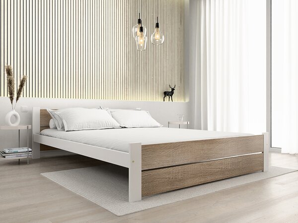 Posteľ IKAROS DOUBLE 140 x 200 cm, biela/dub sonoma Rošt: S lamelovým roštom, Matrac: Bez matraca
