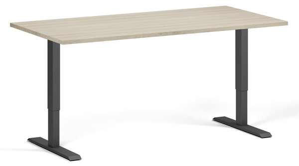 Výškovo nastaviteľný stôl, 160x80 cm, 1 motor, čierna podnož, dub prírodný