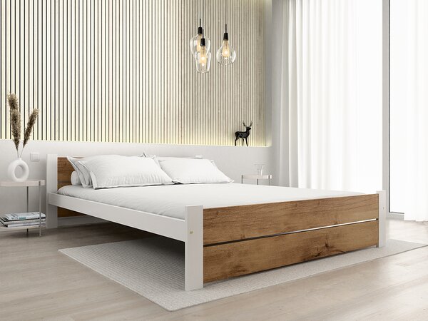 Posteľ IKAROS DOUBLE 160 x 200 cm, dub artisan/biela Rošt: S latkovým roštom, Matrac: Bez matraca