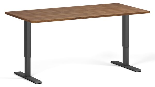 Výškovo nastaviteľný stôl, 160x80 cm, 1 motor, čierna podnož, orech