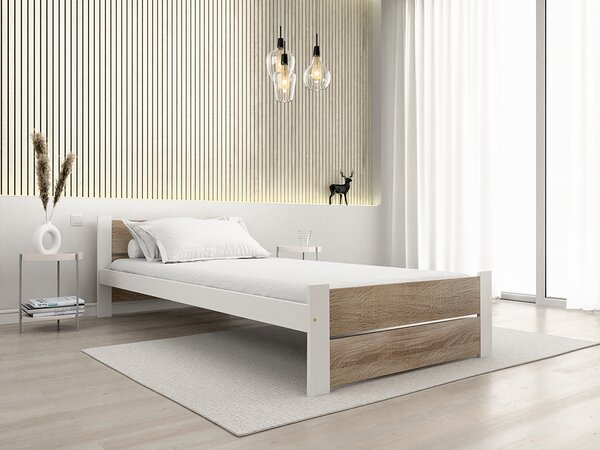Posteľ IKAROS DOUBLE 90 x 200 cm, biela/dub sonoma Rošt: Bez roštu, Matrac: Matrac DELUXE 10 cm