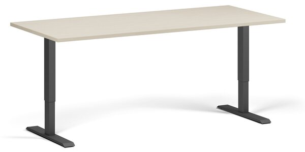 Výškovo nastaviteľný stôl, 180x80 cm, 1 motor, čierna podnož, breza