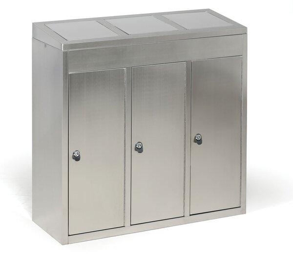 Odpadkový kôš na triedený odpad, 3x37 l, nerez
