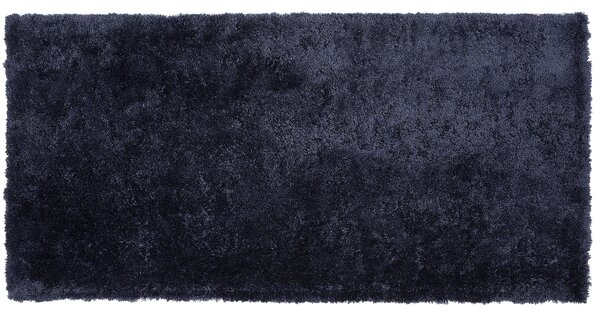 Koberec shaggy tmavomodrý zmes bavlny a polyesteru 80 x 150 cm huňatý s vysokým vlasom