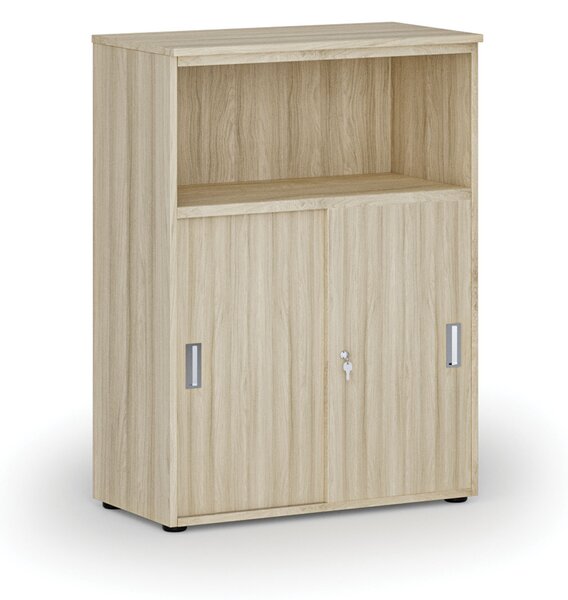 Kombinovaná kancelárska skriňa so zásuvnými dverami PRIMO WOOD, 800 x 420 x 1087 mm, dub prírodný