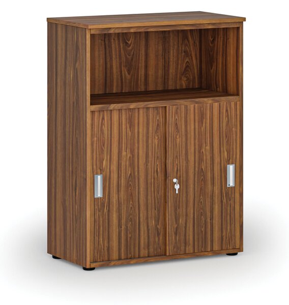 Kombinovaná kancelárska skriňa so zásuvnými dverami PRIMO WOOD, 800 x 420 x 1087 mm, orech