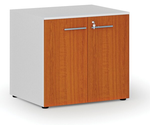 Kancelárska skriňa s dverami PRIMO WHITE, 800 x 640 x 735 mm, biela/čerešňa