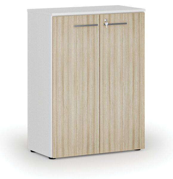 Kancelárska skriňa s dverami PRIMO WHITE, 800 x 420 x 1087 mm, biela/dub prírodná