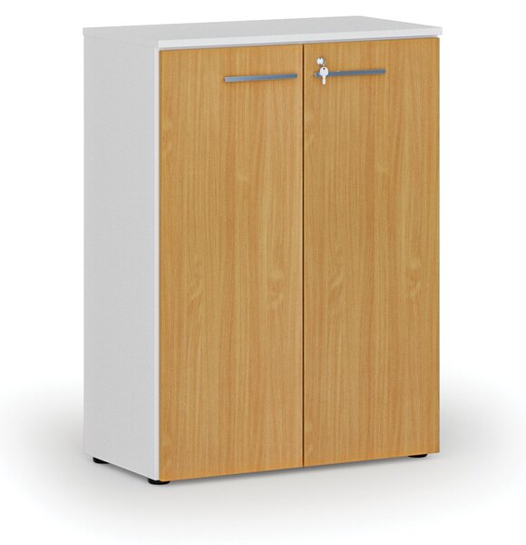 Kancelárska skriňa s dverami PRIMO WHITE, 800 x 420 x 1087 mm, biela/buk