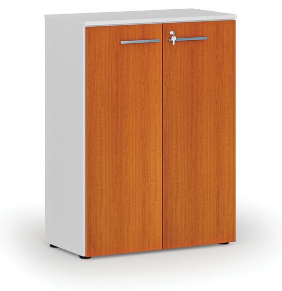 Kancelárska skriňa s dverami PRIMO WHITE, 800 x 420 x 1087 mm, biela/čerešňa