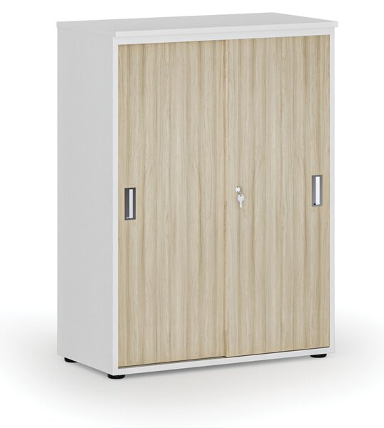 Kancelárska skriňa so zasúvacími dverami PRIMO WHITE, 800 x 420 x 1087 mm, biela/dub prírodná