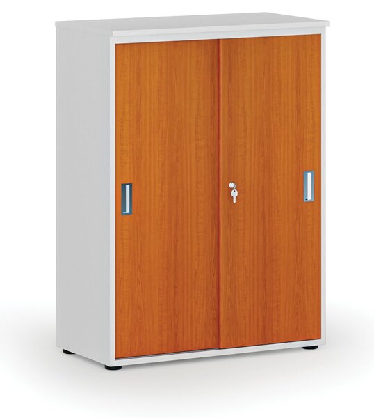 Kancelárska skriňa so zasúvacími dverami PRIMO WHITE, 800 x 420 x 1087 mm, biela/čerešňa