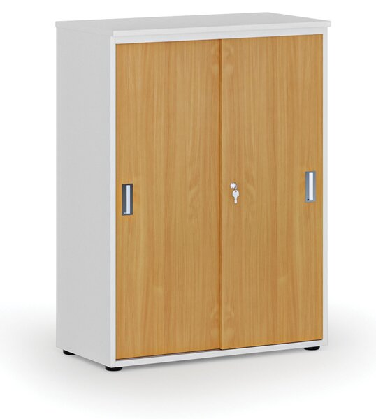 Kancelárska skriňa so zasúvacími dverami PRIMO WHITE, 800 x 420 x 1087 mm, biela/buk
