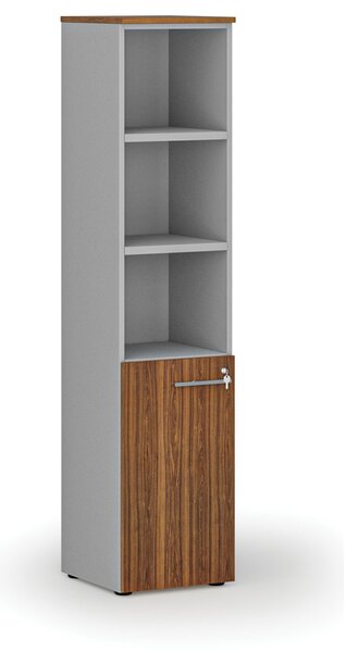 Kombinovaná kancelárska skriňa PRIMO GRAY, dvere na 2 poschodia, 400 x 420 x 1781 mm, sivá/orech
