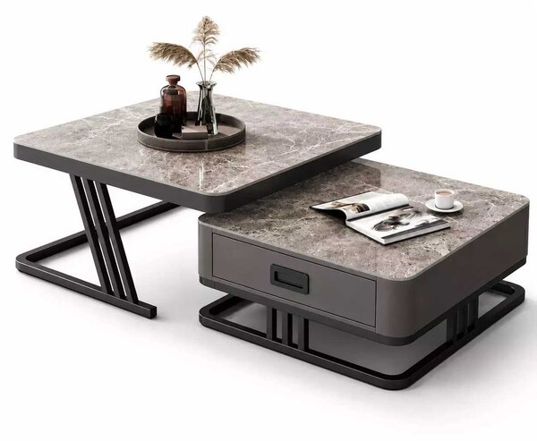 LuxuryForm DESIGN Konferenčný stolík TITAN 70 × 70 / 60 × 60 cm – sivý, sivý mramor (set 2 ks)