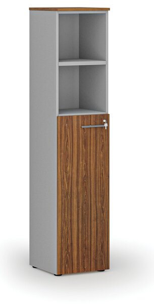 Kombinovaná kancelárska skriňa PRIMO GRAY, dvere na 3 poschodia, 400 x 420 x 1781 mm, sivá/orech
