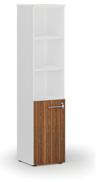 Kombinovaná kancelárska skriňa PRIMO WHITE, dvere na 2 poschodia, 400 x 420 x 1781 mm, biela/orech