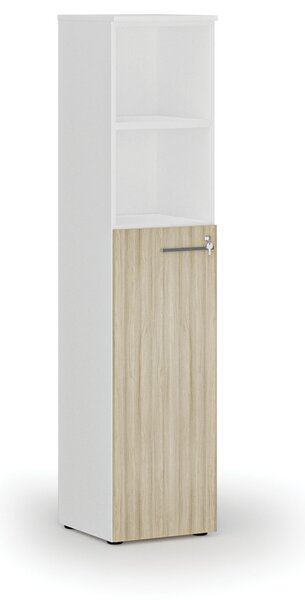 Kombinovaná kancelárska skriňa PRIMO WHITE, dvere na 3 poschodia, 400 x 420 x 1781 mm, biela/dub prírodná