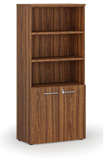 Kombinovaná kancelárska skriňa PRIMO WOOD, dvere na 2 poschodia, 800 x 420 x 1781 mm, orech