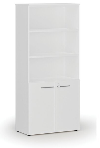 Kombinovaná kancelárska skriňa PRIMO WHITE, dvere na 2 poschodia, 800 x 420 x 1781 mm, biela