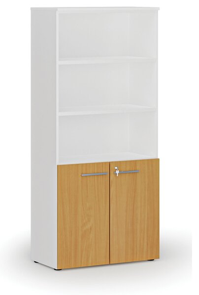 Kombinovaná kancelárska skriňa PRIMO WHITE, dvere na 2 poschodia, 800 x 420 x 1781 mm, biela/buk
