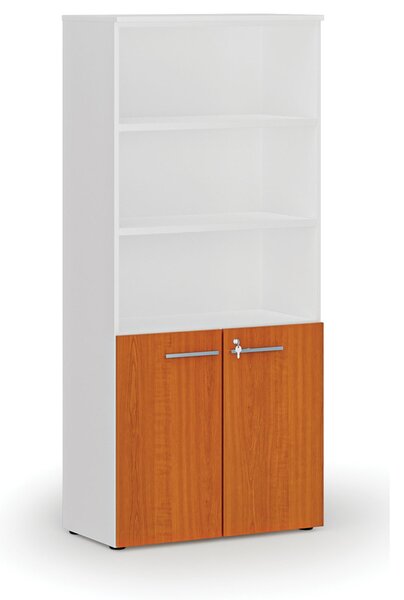 Kombinovaná kancelárska skriňa PRIMO WHITE, dvere na 2 poschodia, 800 x 420 x 1781 mm, biela/čerešňa