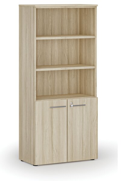 Kombinovaná kancelárska skriňa PRIMO WOOD, dvere na 2 poschodia, 800 x 420 x 1781 mm, dub prírodný