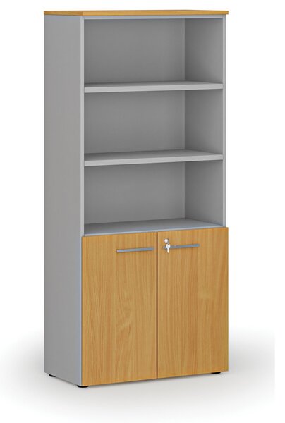 Kombinovaná kancelárska skriňa PRIMO GRAY, dvere na 2 poschodia, 800 x 420 x 1781 mm, sivá/buk