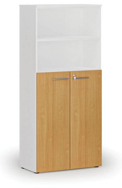 Kombinovaná kancelárska skriňa PRIMO WHITE, dvere na 3 poschodia, 800 x 420 x 1781 mm, biela/buk