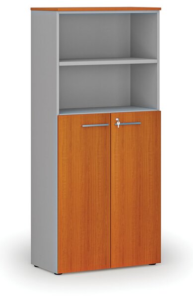 Kombinovaná kancelárska skriňa PRIMO GRAY, dvere na 3 poschodia, 800 x 420 x 1781 mm, sivá/čerešňa